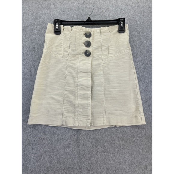 Free People Dresses & Skirts - Free People Women's Paper Bag Skirt Size 6 Mini Beige Button Front Cotton